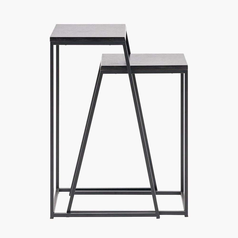 Mashiko S/2 Black Ash Veneer and Black Metal Side Tables.