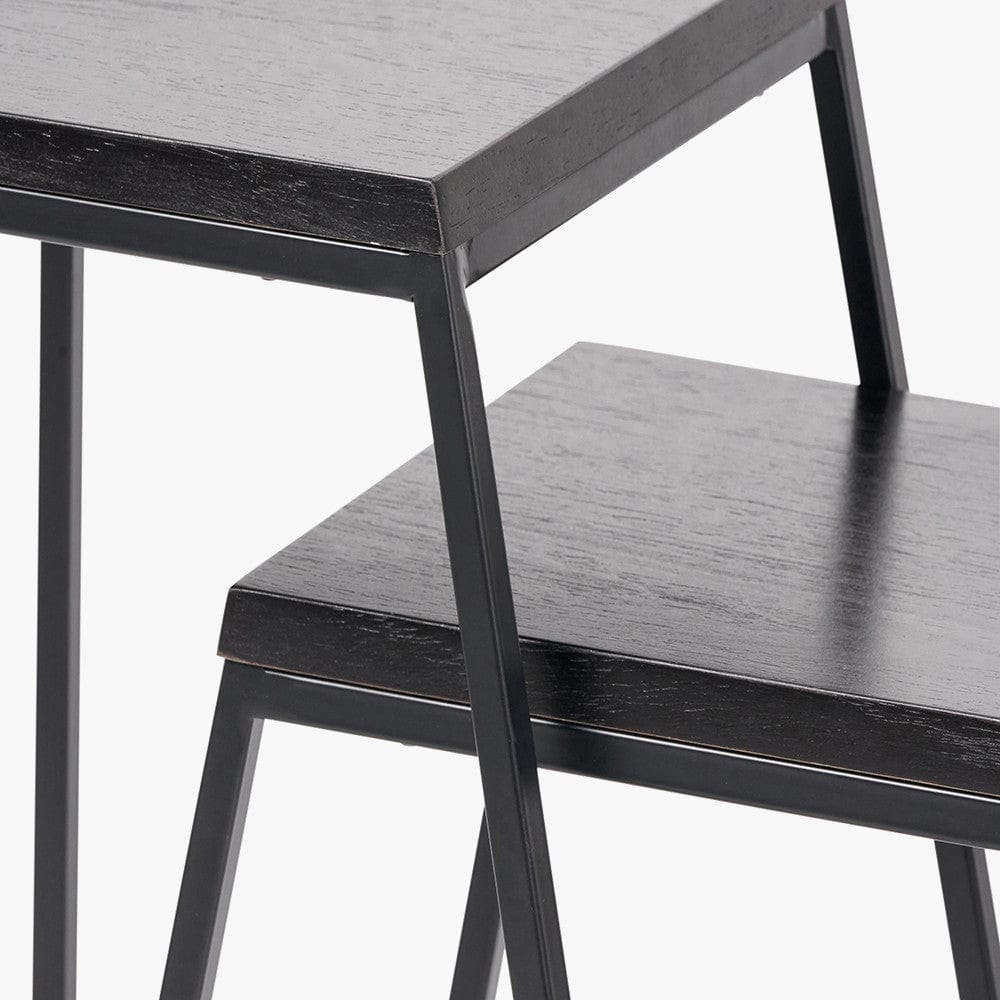Mashiko S/2 Black Ash Veneer and Black Metal Side Tables.