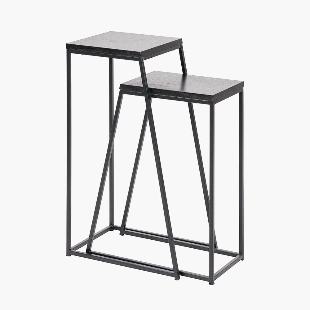 Mashiko S/2 Black Ash Veneer and Black Metal Side Tables.