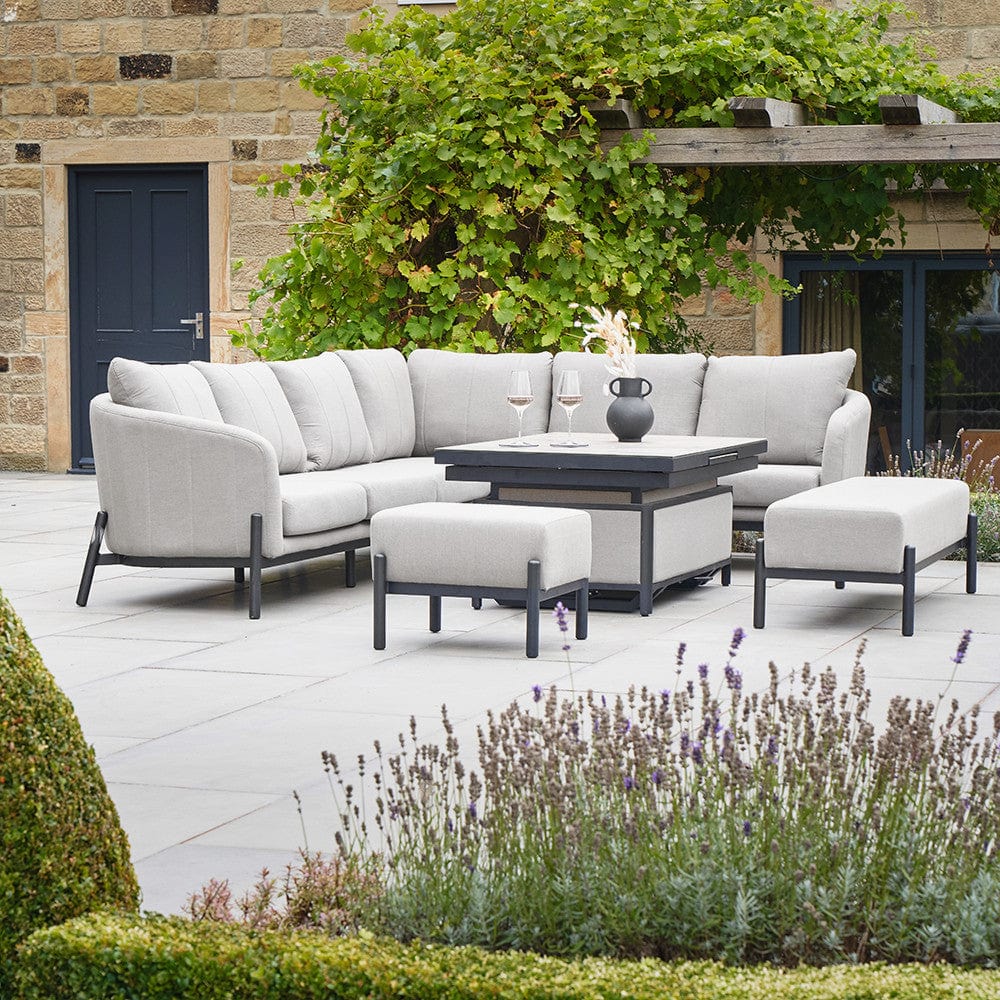 Nevada Putty Large Outdoor Corner Seating Set with Adjustable Table.