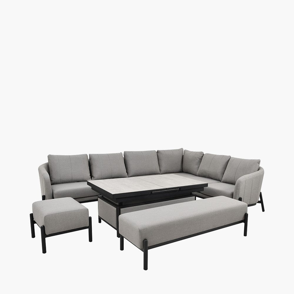 Nevada Putty Large Outdoor Corner Seating Set with Adjustable Table.