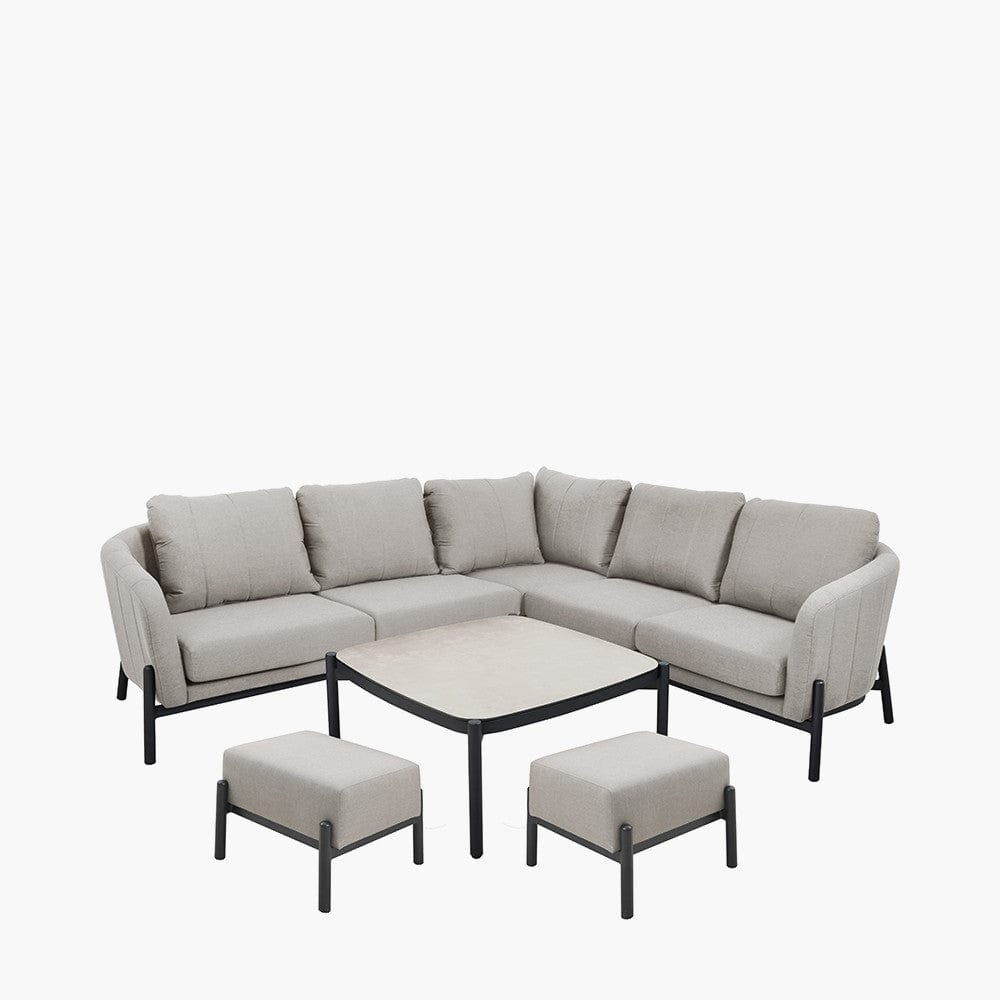 Nevada Putty Small Outdoor Corner Seating Set with Coffee Table and Footstools.