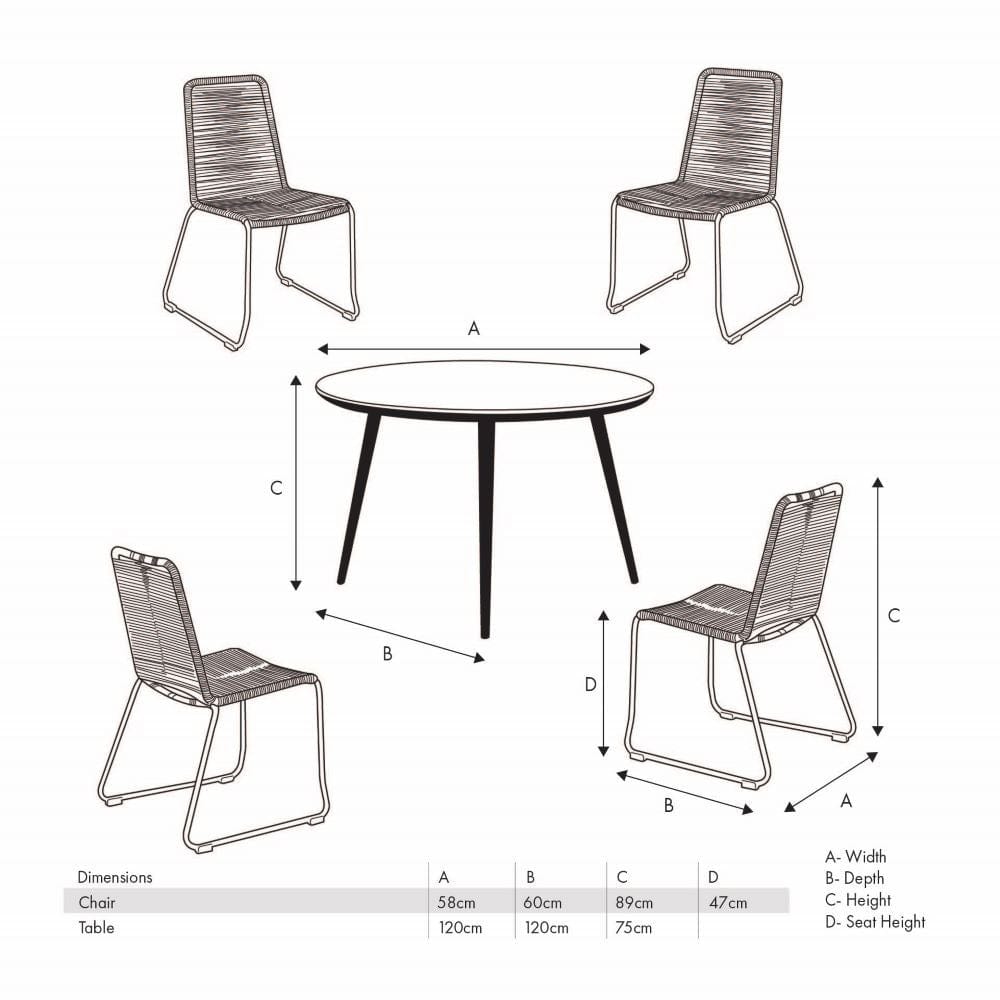 Pacific Lifestyle Outdoors Pang 4 Black Seater Dining Set House of Isabella UK