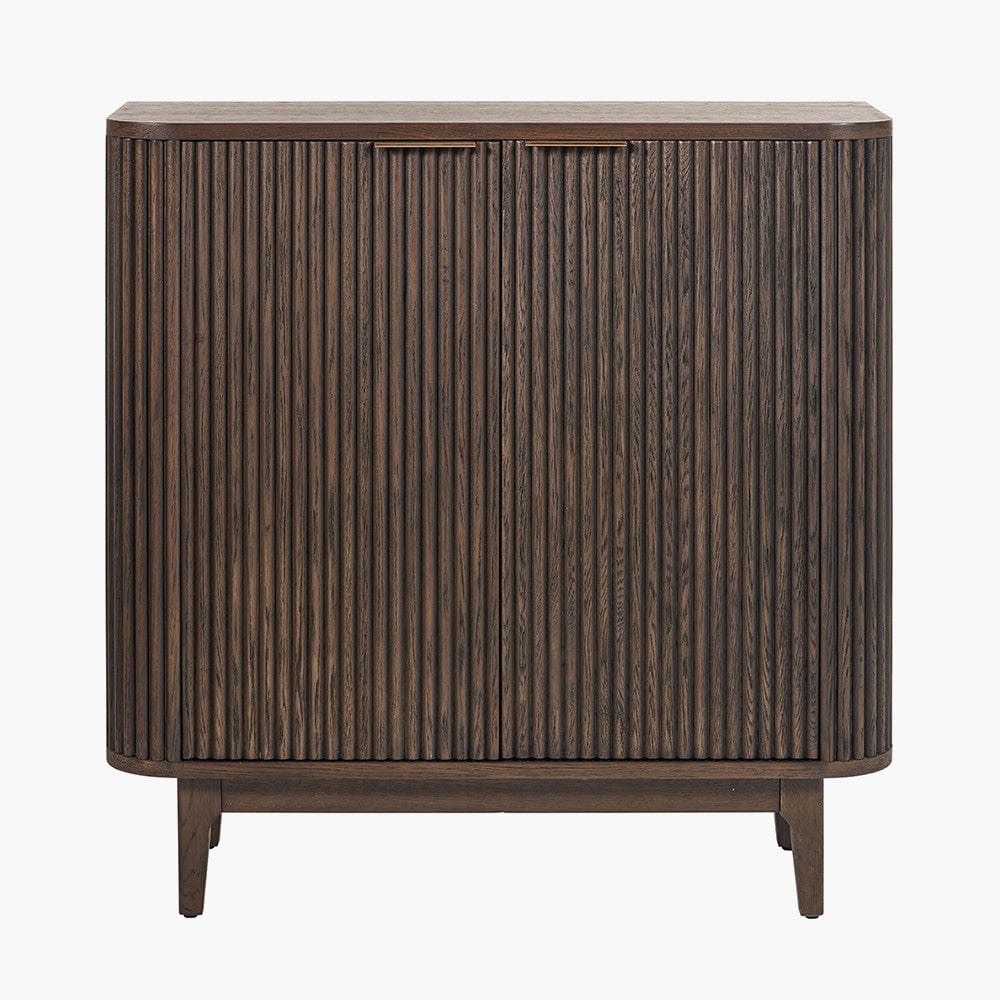 Pacific Lifestyle Outdoors Raie Dark Brown Ribbed Oak and Pine Wood 2 Door Bar Cabinet House of Isabella UK