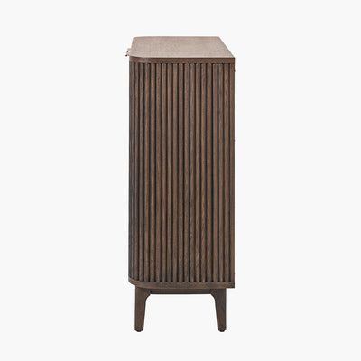 Pacific Lifestyle Outdoors Raie Dark Brown Ribbed Oak and Pine Wood 2 Door Bar Cabinet House of Isabella UK