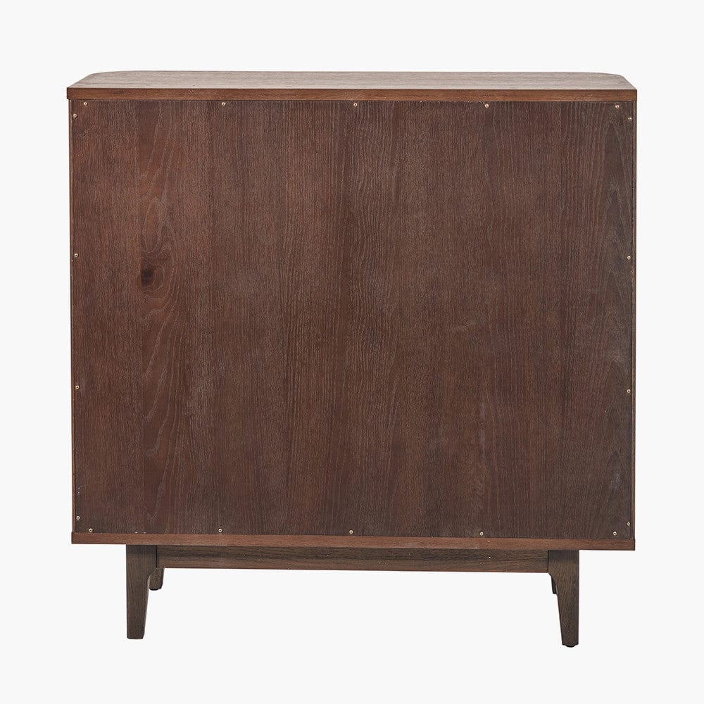Raie Dark Brown Ribbed Oak and Pine Wood 2 Door Bar Cabinet.