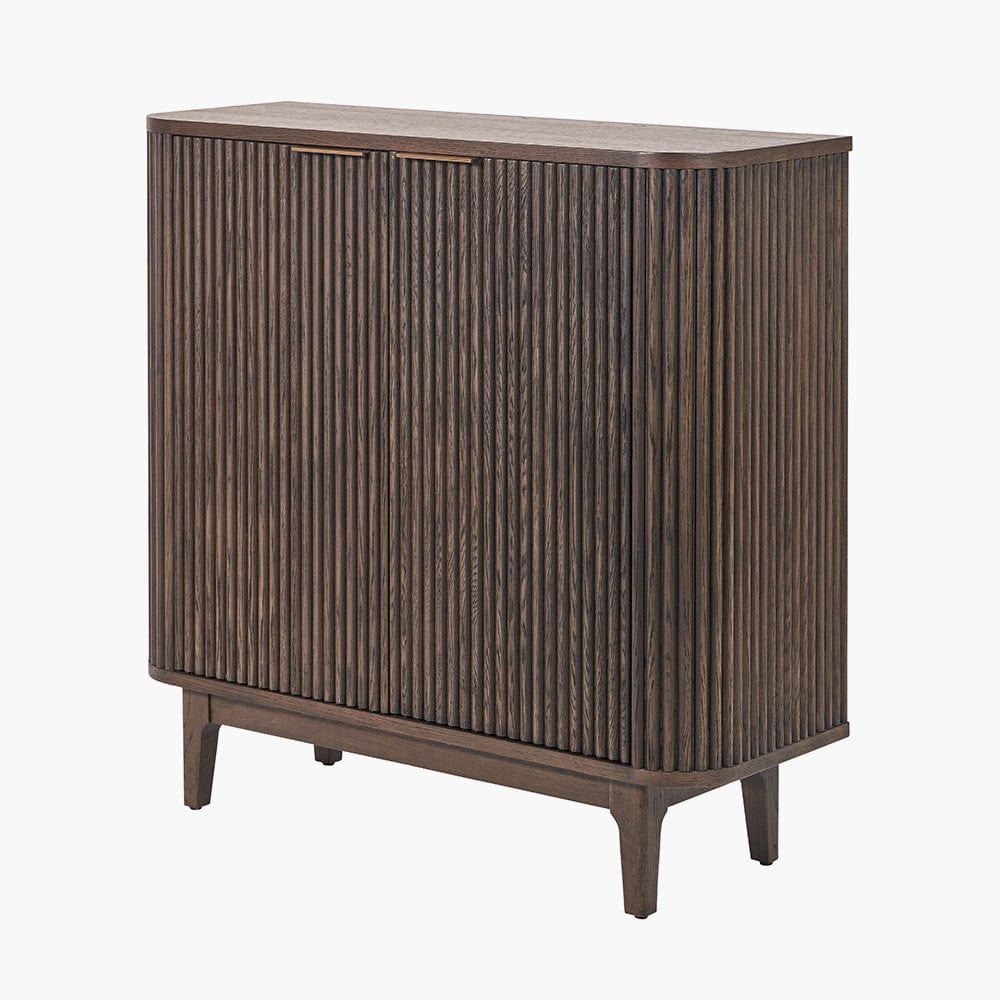 Pacific Lifestyle Outdoors Raie Dark Brown Ribbed Oak and Pine Wood 2 Door Bar Cabinet House of Isabella UK