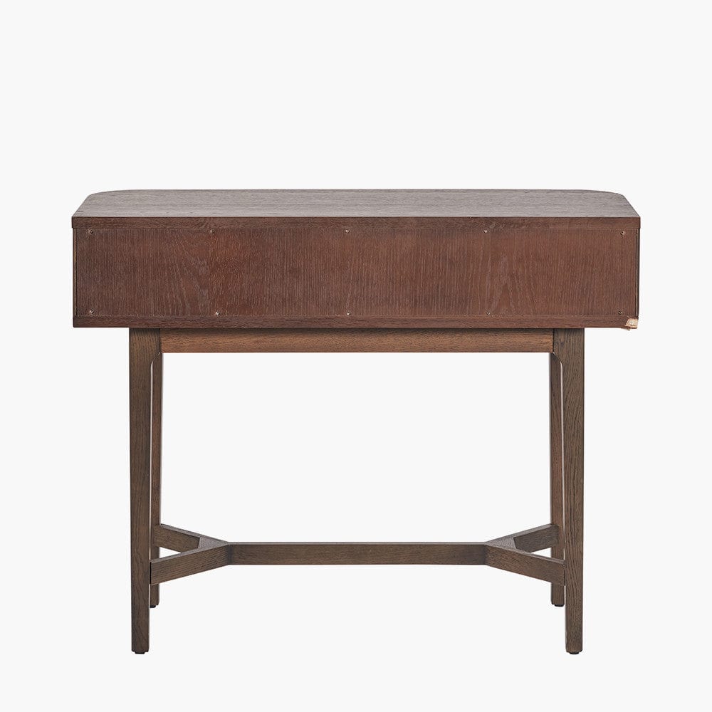 Raie Dark Brown Ribbed Oak and Pine Wood 2 Drawer Console Table.