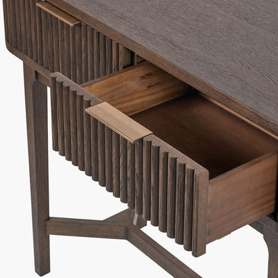 Pacific Lifestyle Outdoors Raie Dark Brown Ribbed Oak and Pine Wood 2 Drawer Console Table House of Isabella UK