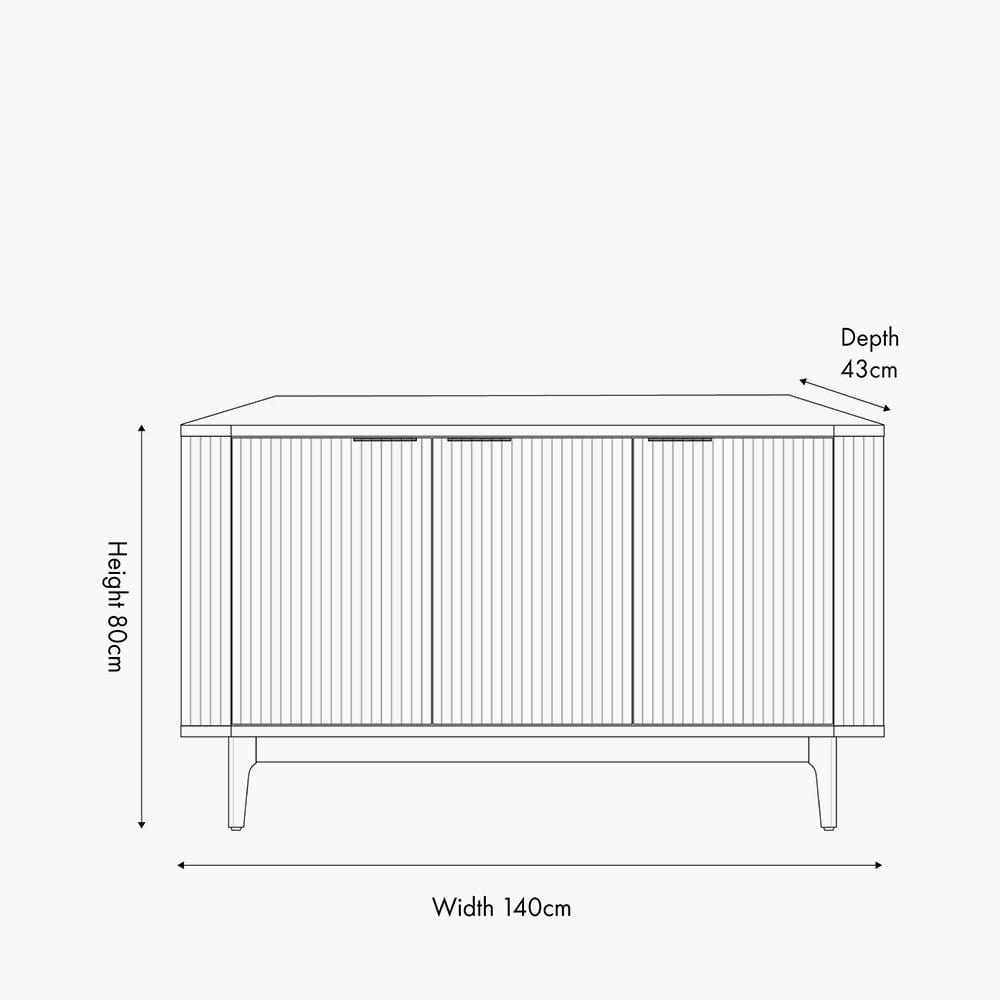 Raie Dark Brown Ribbed Oak & Pine Wood 3 Door Sideboard.