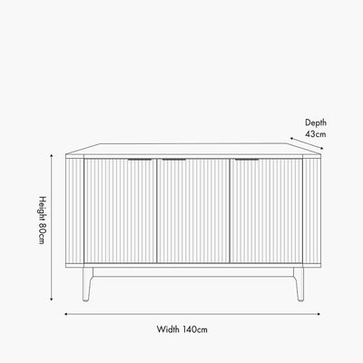 Pacific Lifestyle Outdoors Raie Dark Brown Ribbed Oak & Pine Wood 3 Door Sideboard House of Isabella UK