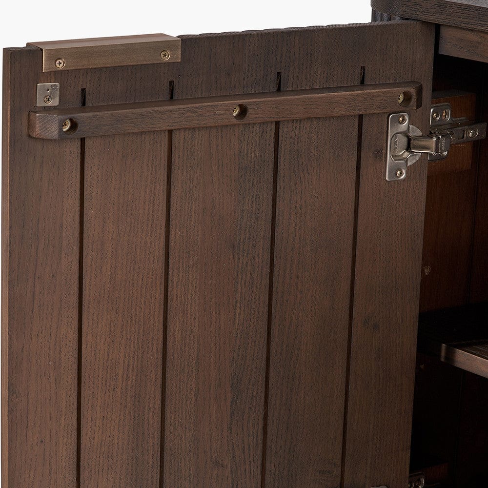 Raie Dark Brown Ribbed Oak & Pine Wood 3 Door Sideboard.