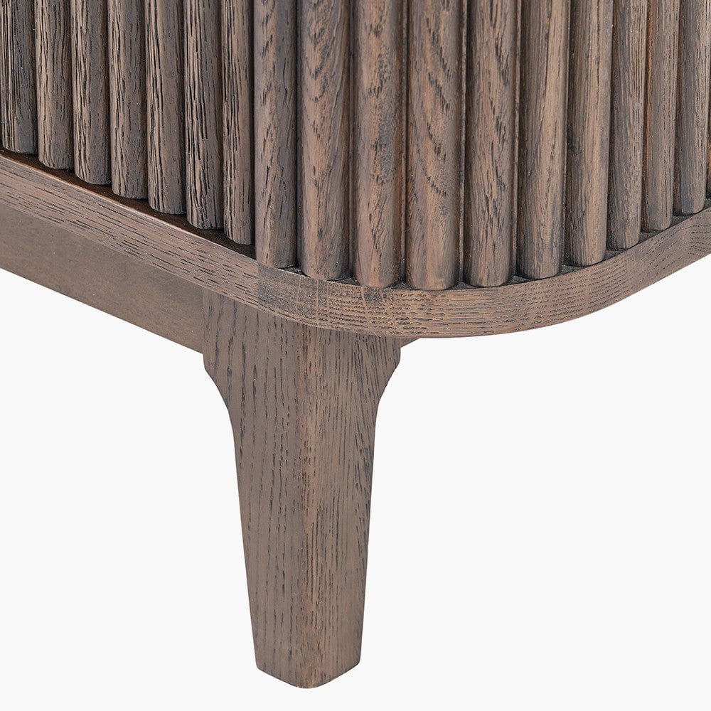 Raie Dark Brown Ribbed Oak & Pine Wood 3 Door Sideboard.