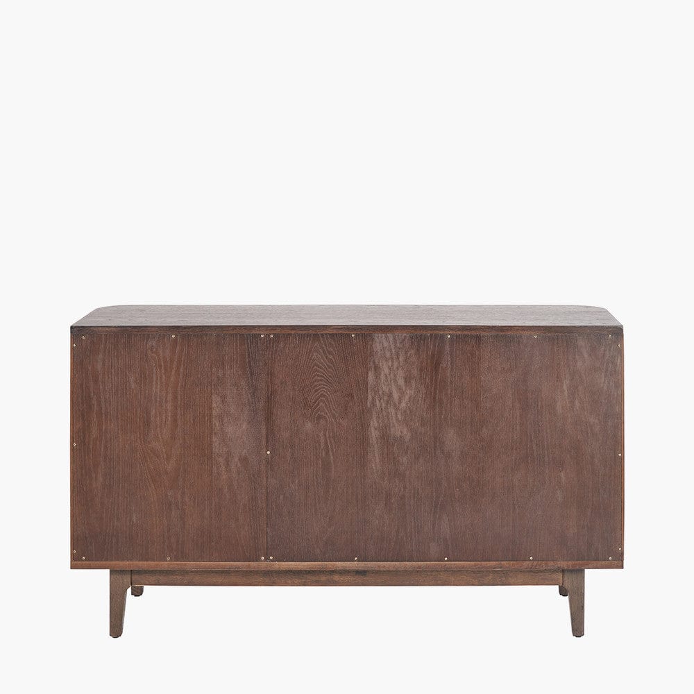 Raie Dark Brown Ribbed Oak & Pine Wood 3 Door Sideboard.