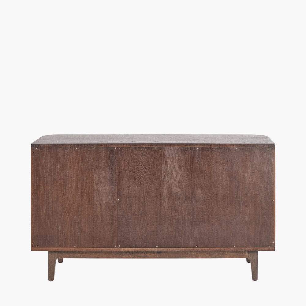 Pacific Lifestyle Outdoors Raie Dark Brown Ribbed Oak & Pine Wood 3 Door Sideboard House of Isabella UK