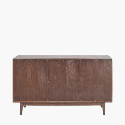 Pacific Lifestyle Outdoors Raie Dark Brown Ribbed Oak & Pine Wood 3 Door Sideboard House of Isabella UK