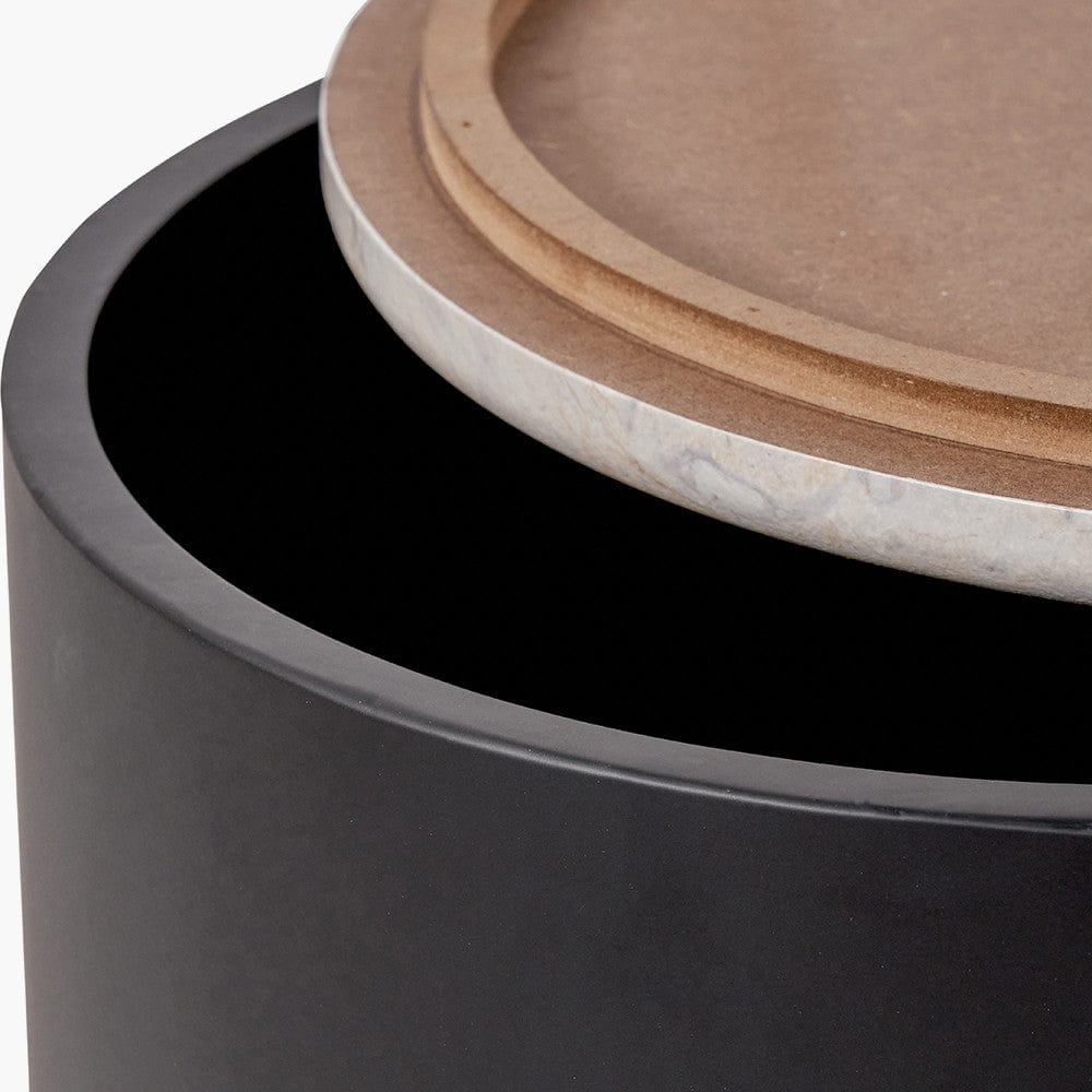 Remy White Marble Effect and Black Metal Storage Side Table.