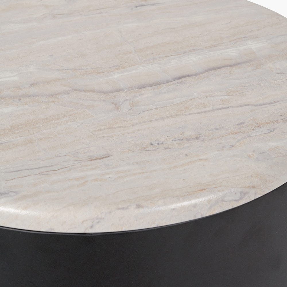 Remy White Marble Effect and Black Metal Storage Side Table.