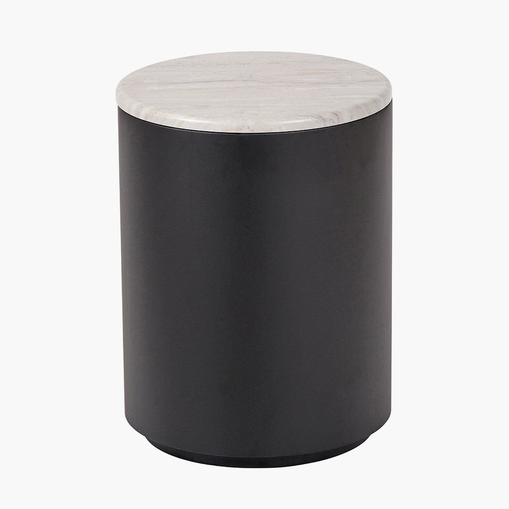 Remy White Marble Effect and Black Metal Storage Side Table.