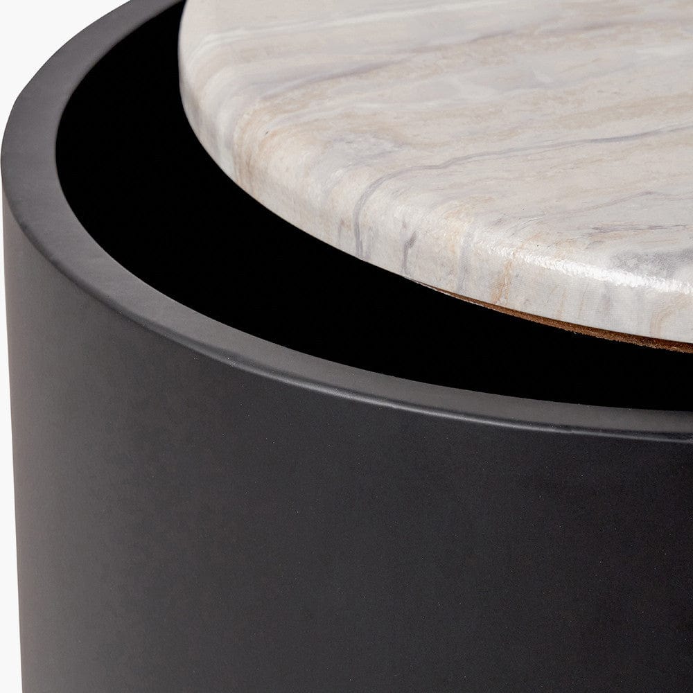 Remy White Marble Effect and Black Metal Storage Side Table.