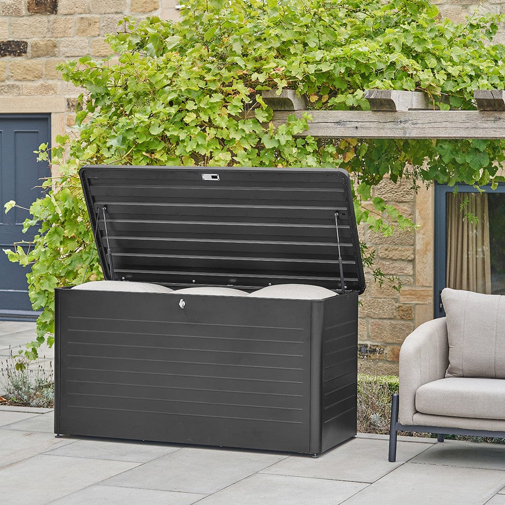 Pacific Lifestyle Outdoors Rhode Island Large Galvanised Steel Cushion Box Black House of Isabella UK