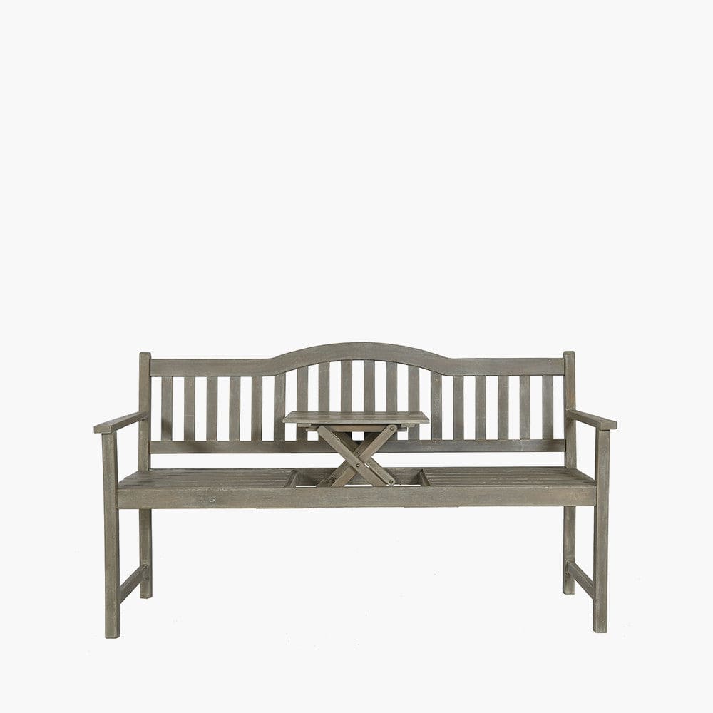 Pacific Lifestyle Outdoors Richmond Antique Grey Acacia Wood Bench with Pop Up Table House of Isabella UK