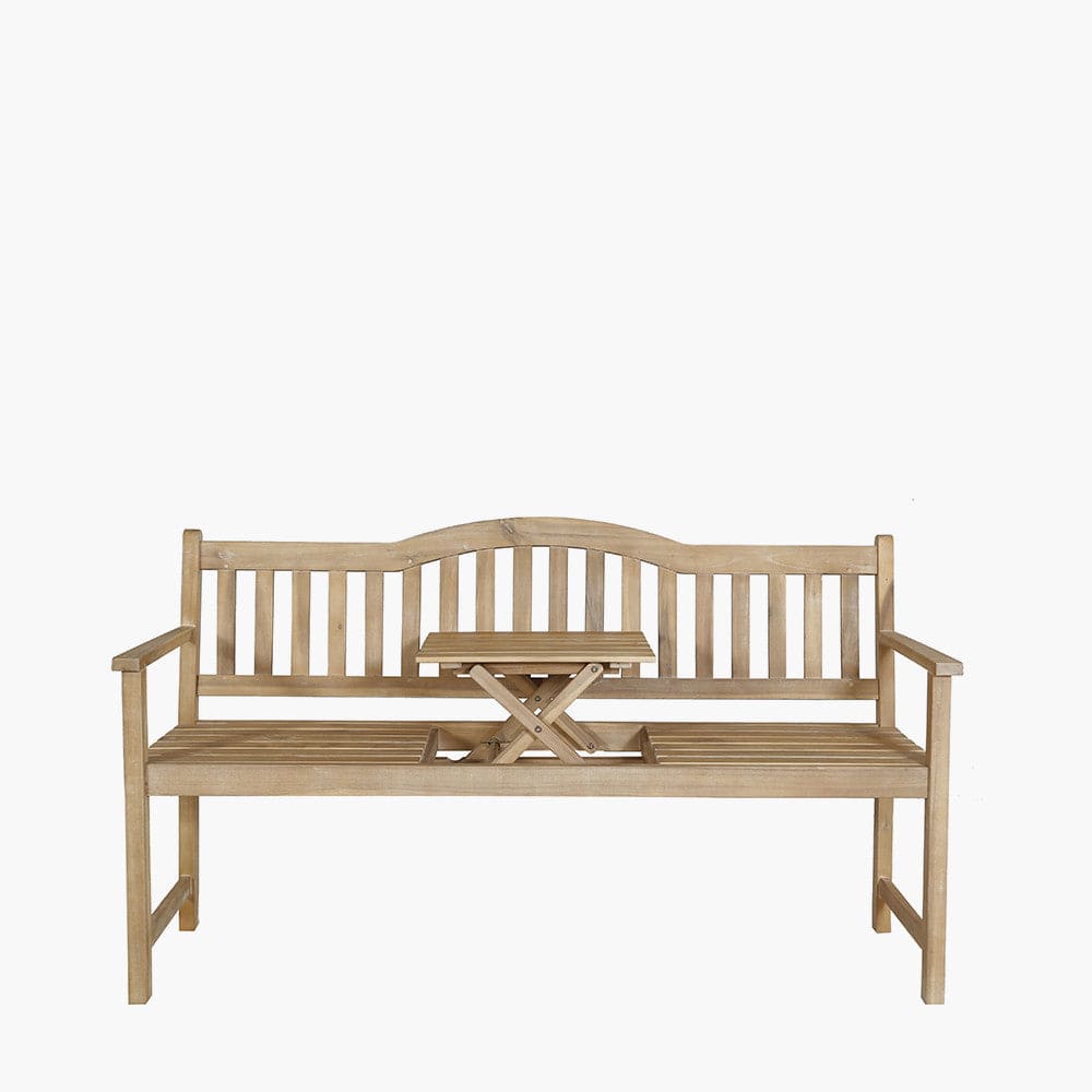 Richmond Light Teak Acacia Wood Bench with Pop Up Table.