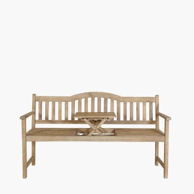 Pacific Lifestyle Outdoors Richmond Light Teak Acacia Wood Bench with Pop Up Table House of Isabella UK