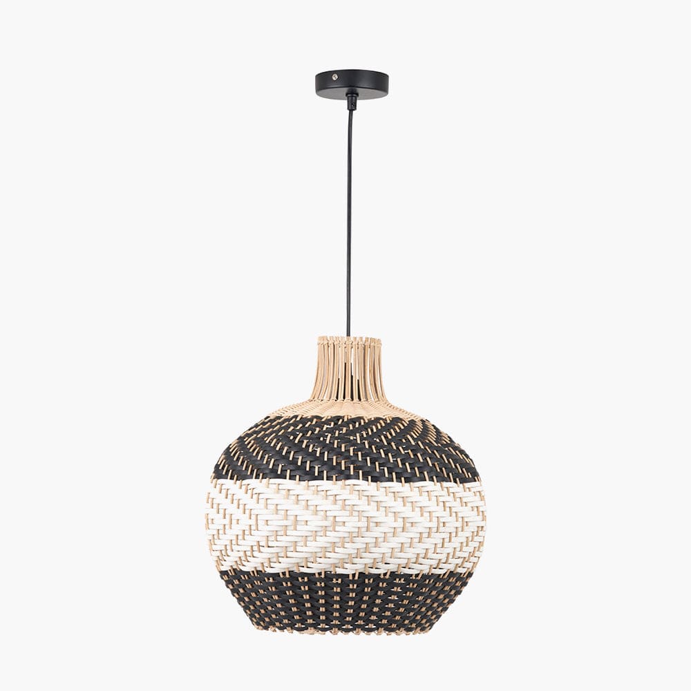 Rowan Natural Rattan Black and White Woven Pendant.