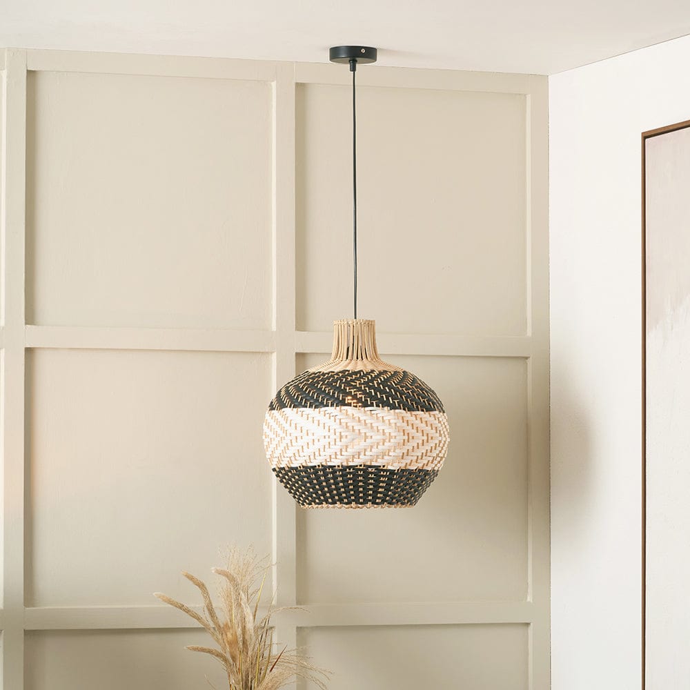Rowan Natural Rattan Black and White Woven Pendant.