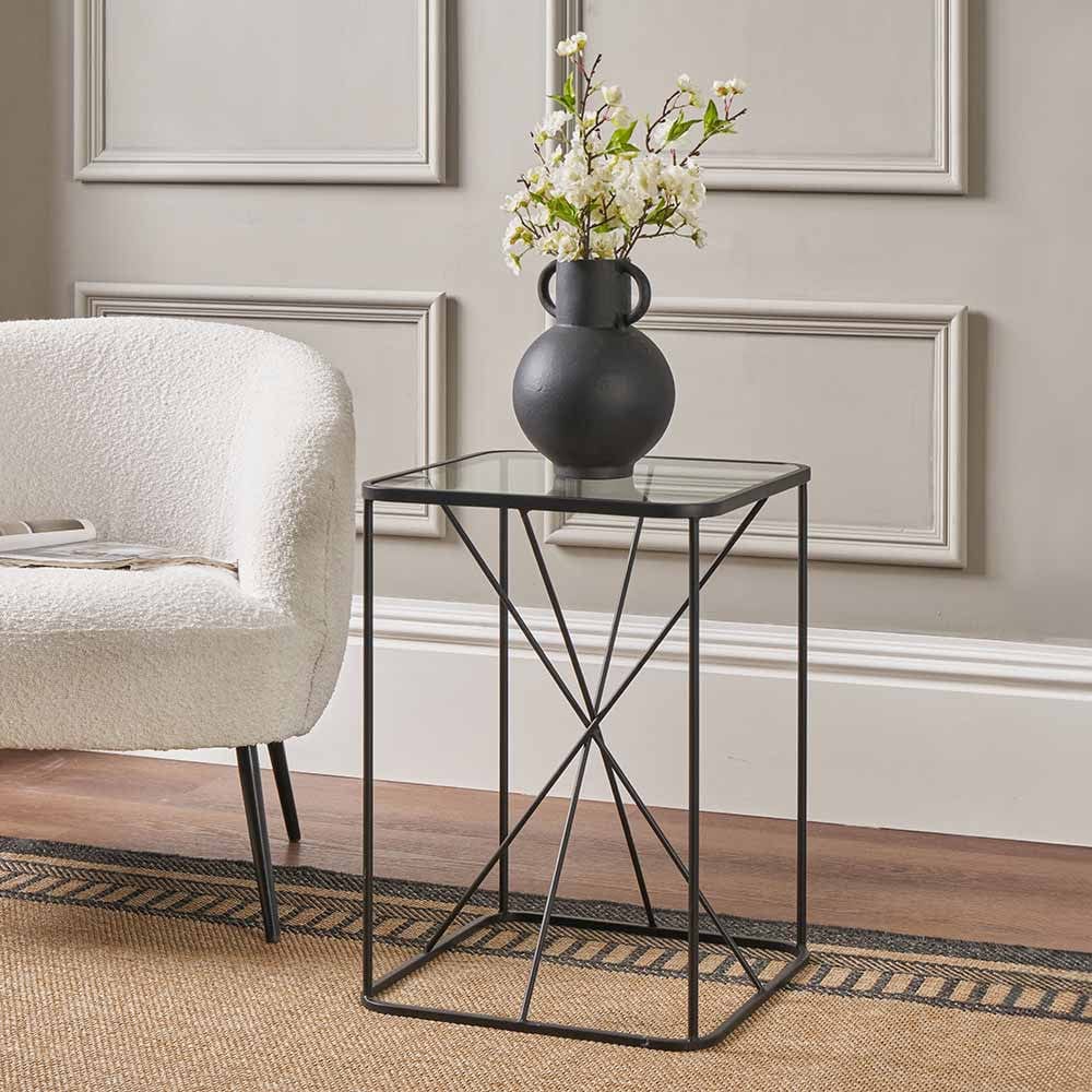 Roxy Glass and Black Metal Side Table.