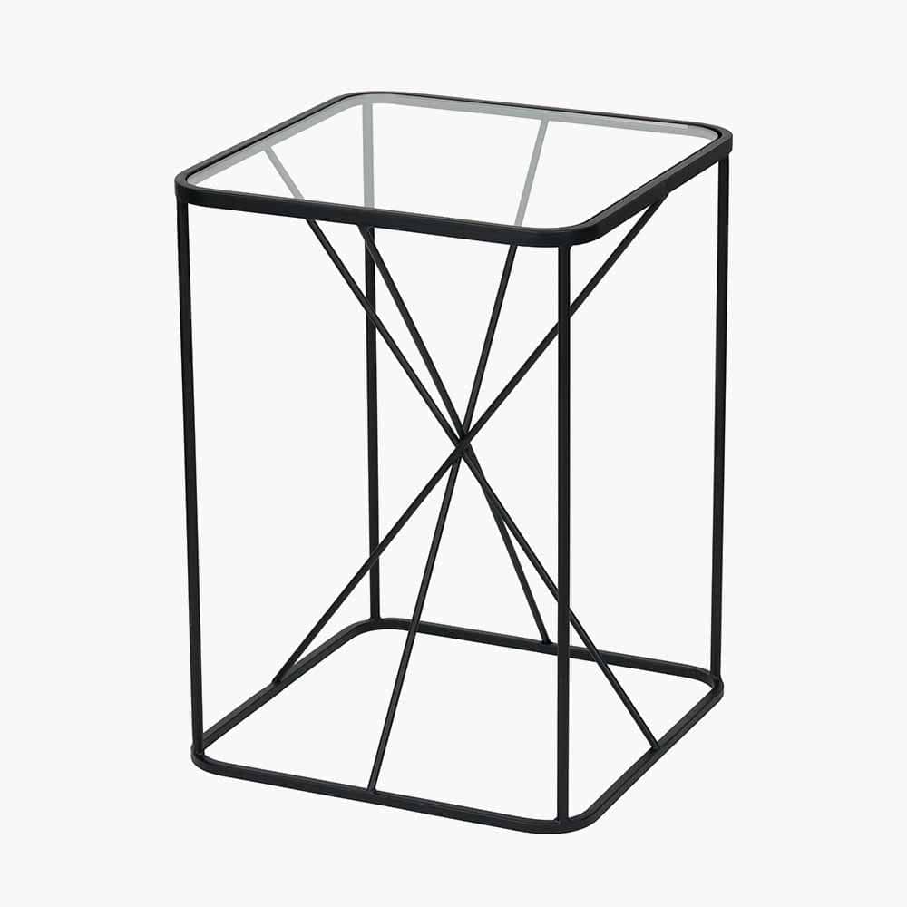 Roxy Glass and Black Metal Side Table.
