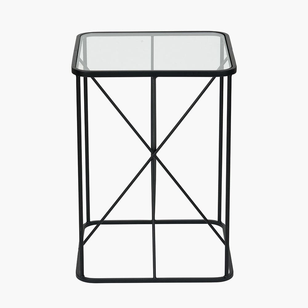 Roxy Glass and Black Metal Side Table.
