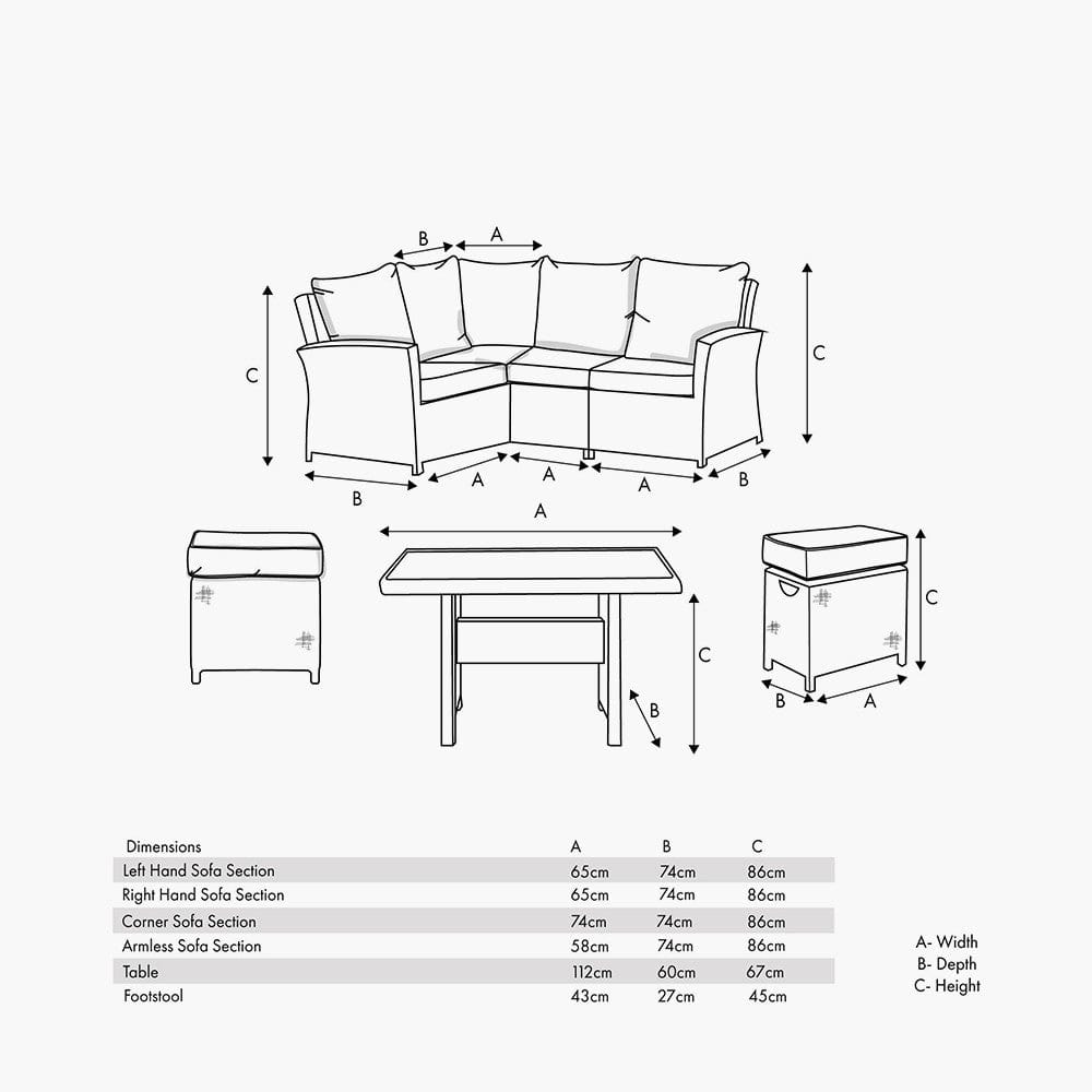 Pacific Lifestyle Outdoors Slate Grey Barbados Compact Corner Set with Ceramic Top House of Isabella UK