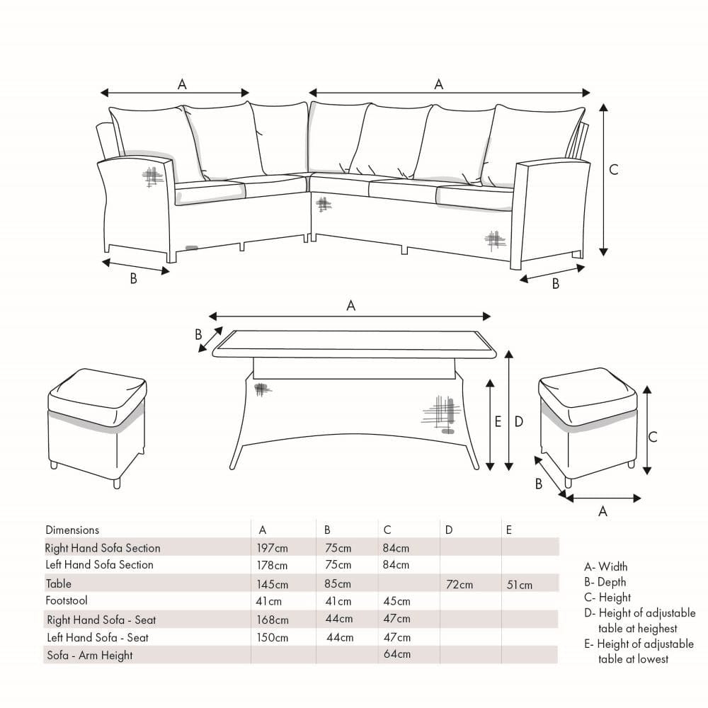 Slate Grey Barbados Corner Set Long Right with Ceramic Top.