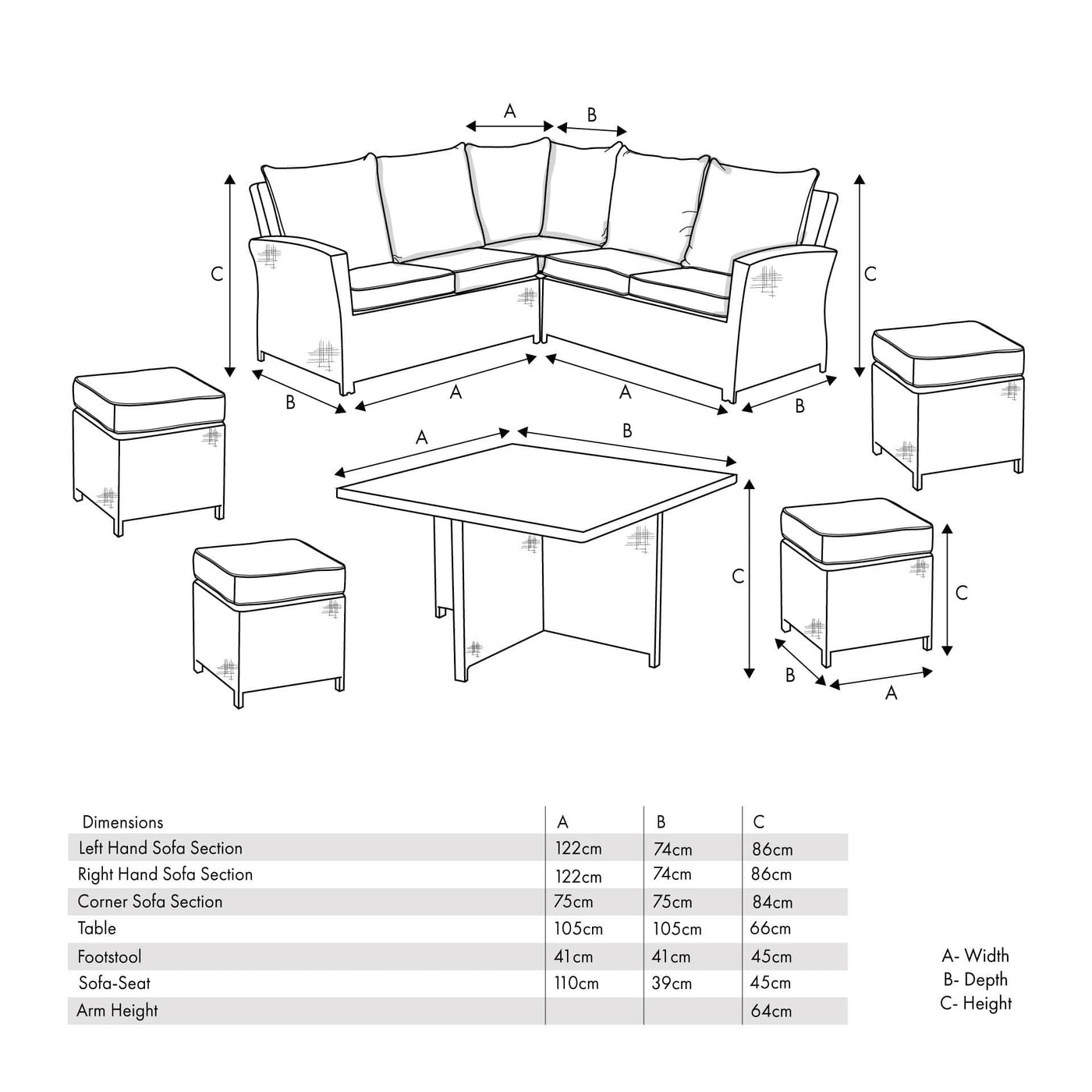 Pacific Lifestyle Outdoors Slate Grey Barbados Square Corner Seating Set with Ceramic Top House of Isabella UK