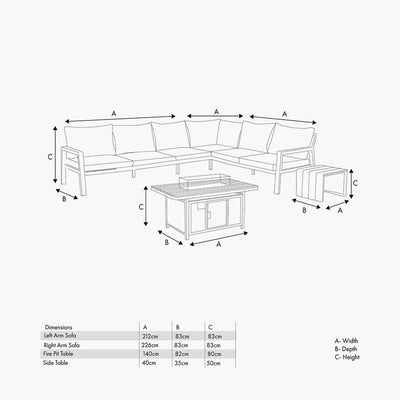 Pacific Lifestyle Outdoors Stockholm Limestone Corner Set including Fire Pit Table House of Isabella UK