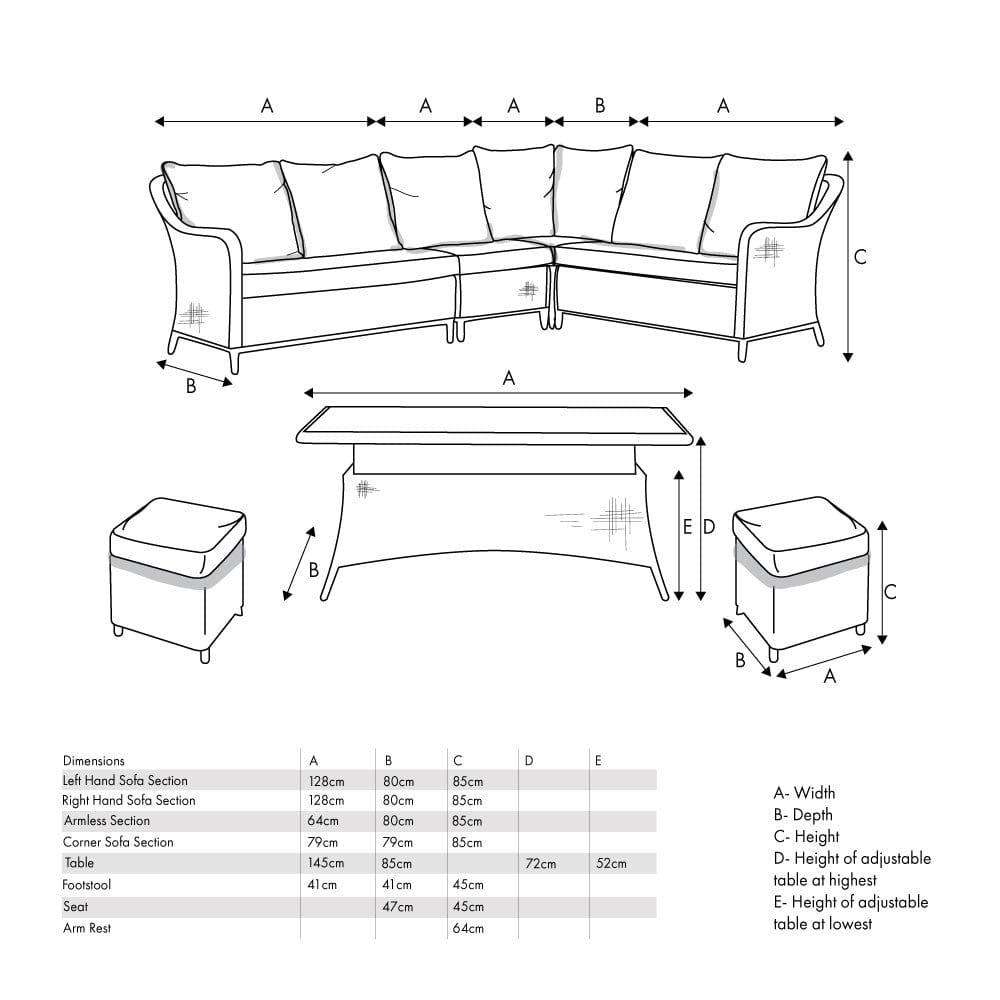 Pacific Lifestyle Outdoors Stone Grey Antigua Corner Set with Ceramic Top House of Isabella UK