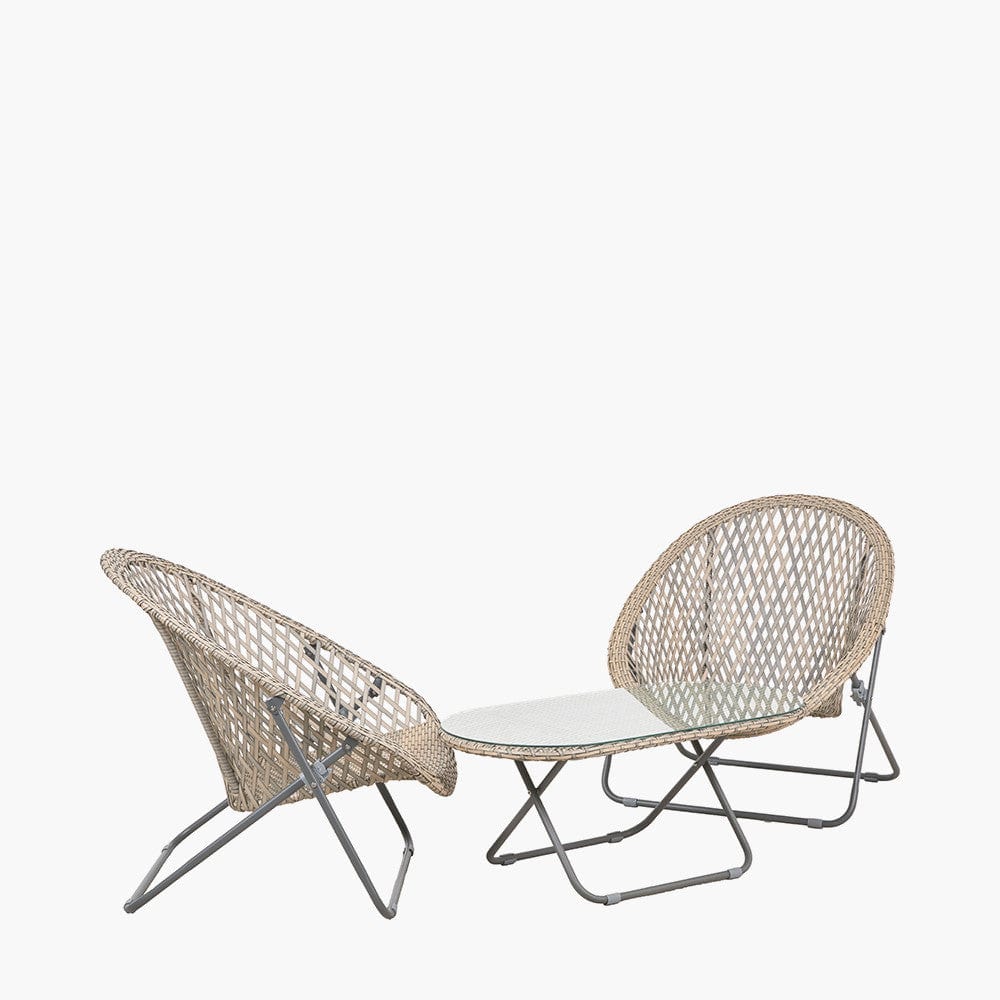 Tobs Outdoor Grey Foldable Loungers Set with Oval Table.