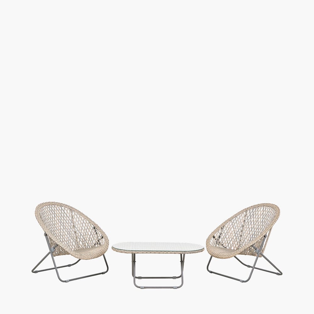 Tobs Outdoor Grey Foldable Loungers Set with Oval Table.