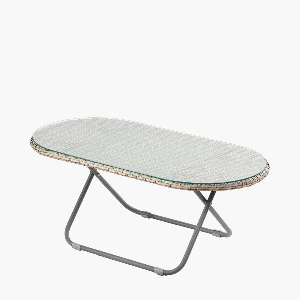 Tobs Outdoor Grey Foldable Loungers Set with Oval Table.