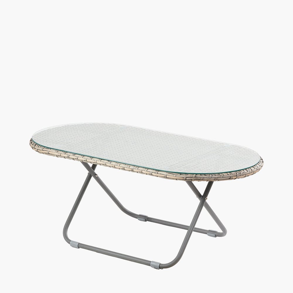 Tobs Outdoor Grey Foldable Loungers Set with Oval Table.