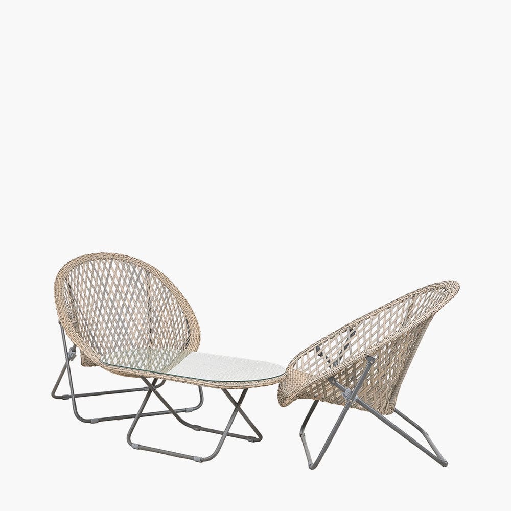 Tobs Outdoor Grey Foldable Loungers Set with Oval Table.