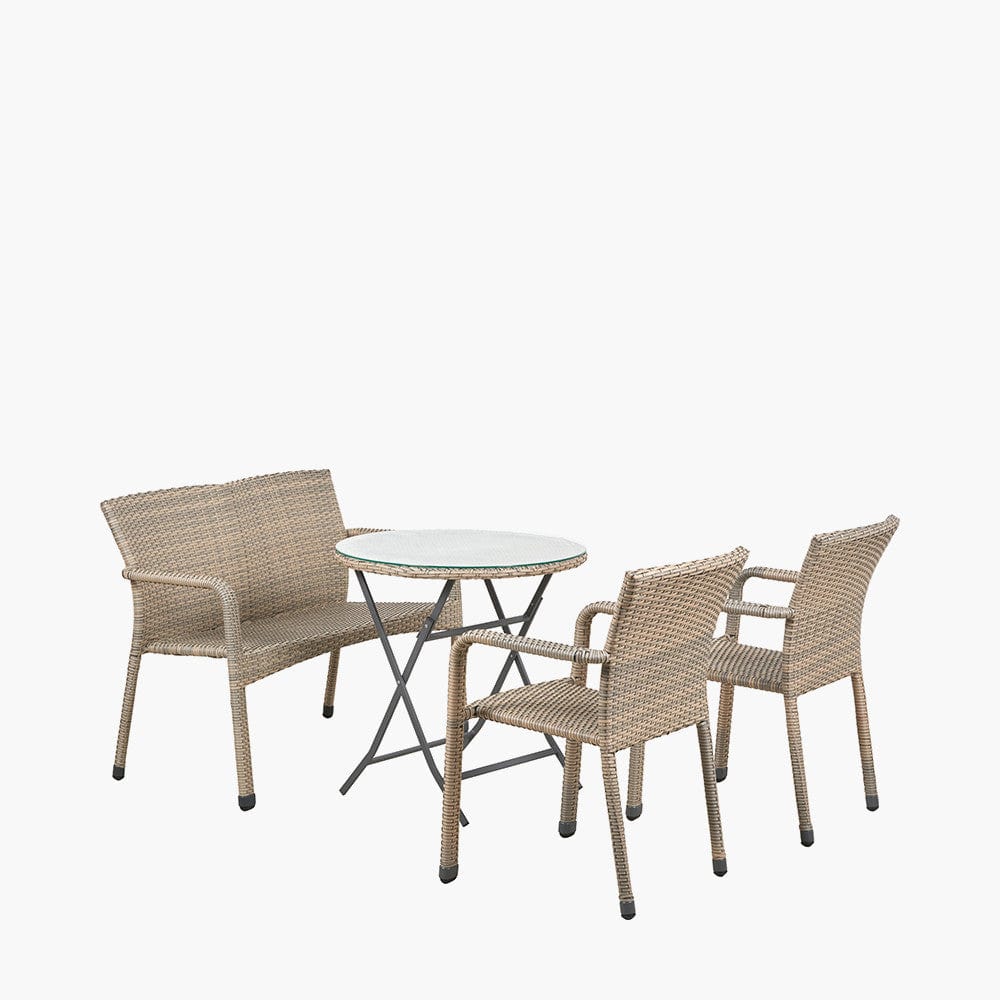 Tobs Outdoor Grey Synthetic Rattan Bench & Two Armchairs Bistro Set.