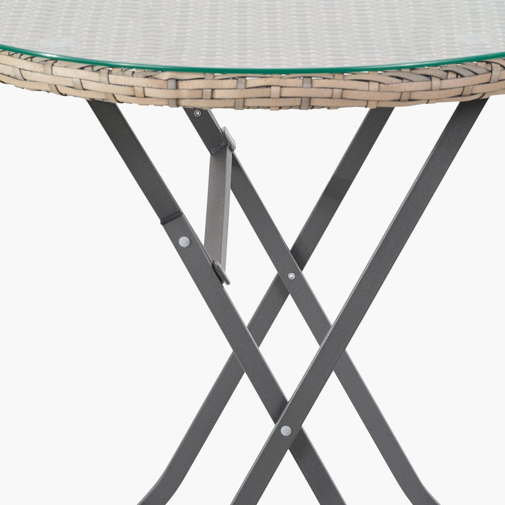 Tobs Outdoor Grey Synthetic Rattan Bench & Two Armchairs Bistro Set.