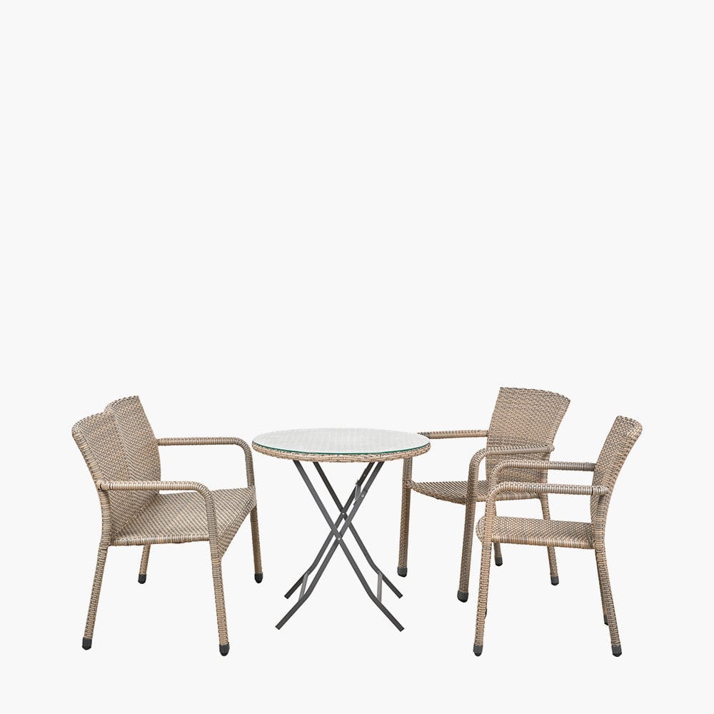 Tobs Outdoor Grey Synthetic Rattan Bench & Two Armchairs Bistro Set.