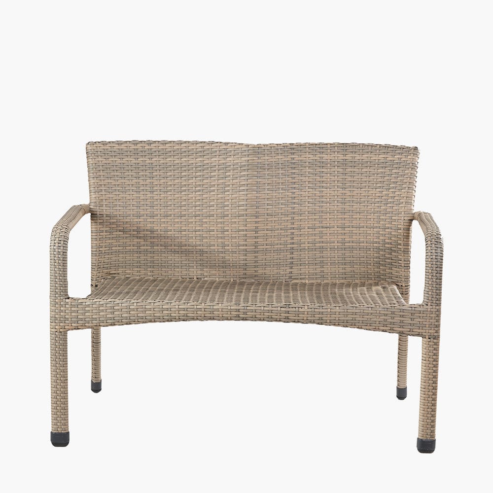 Tobs Outdoor Grey Synthetic Rattan Bench & Two Armchairs Bistro Set.