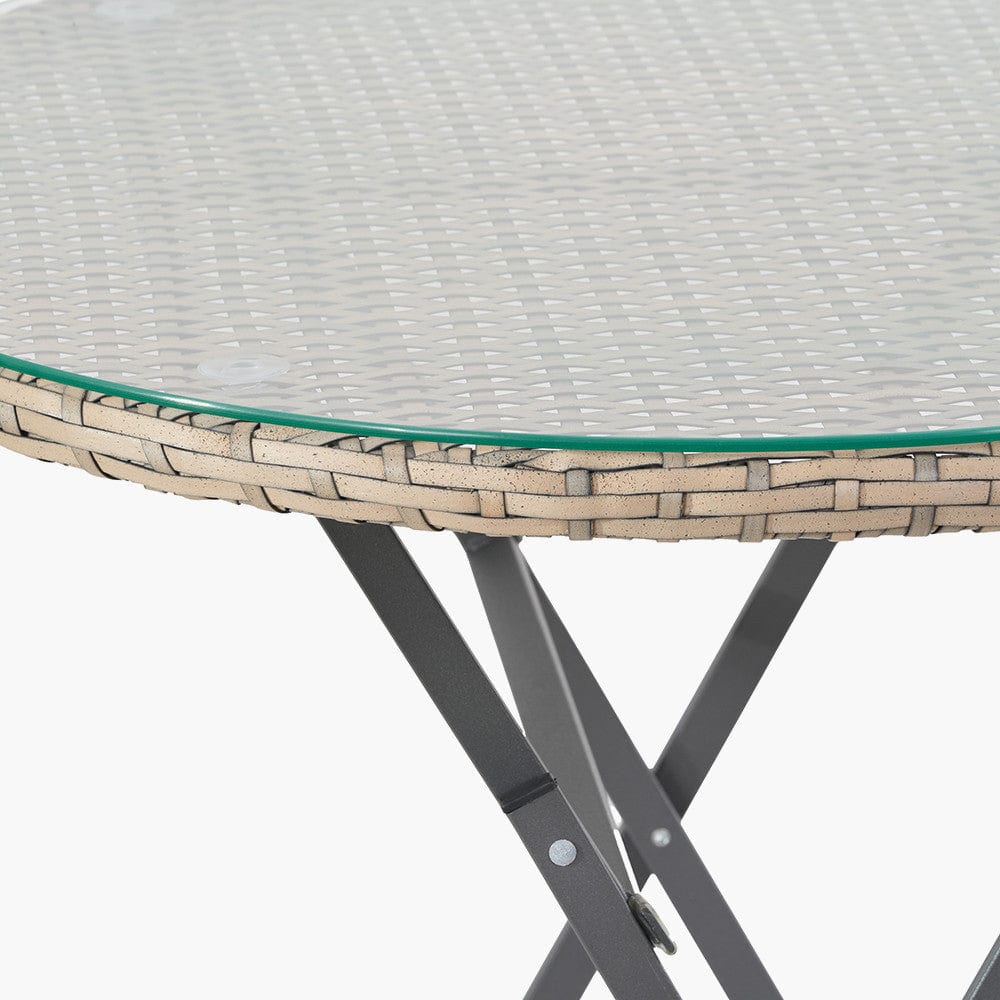 Tobs Outdoor Grey Synthetic Rattan Bench & Two Armchairs Bistro Set.