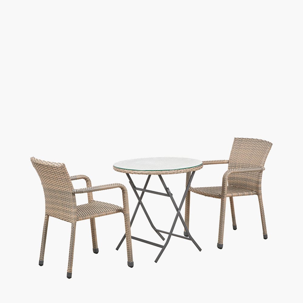 Tobs Outdoor Grey Synthetic Rattan Stackable Bistro Set.