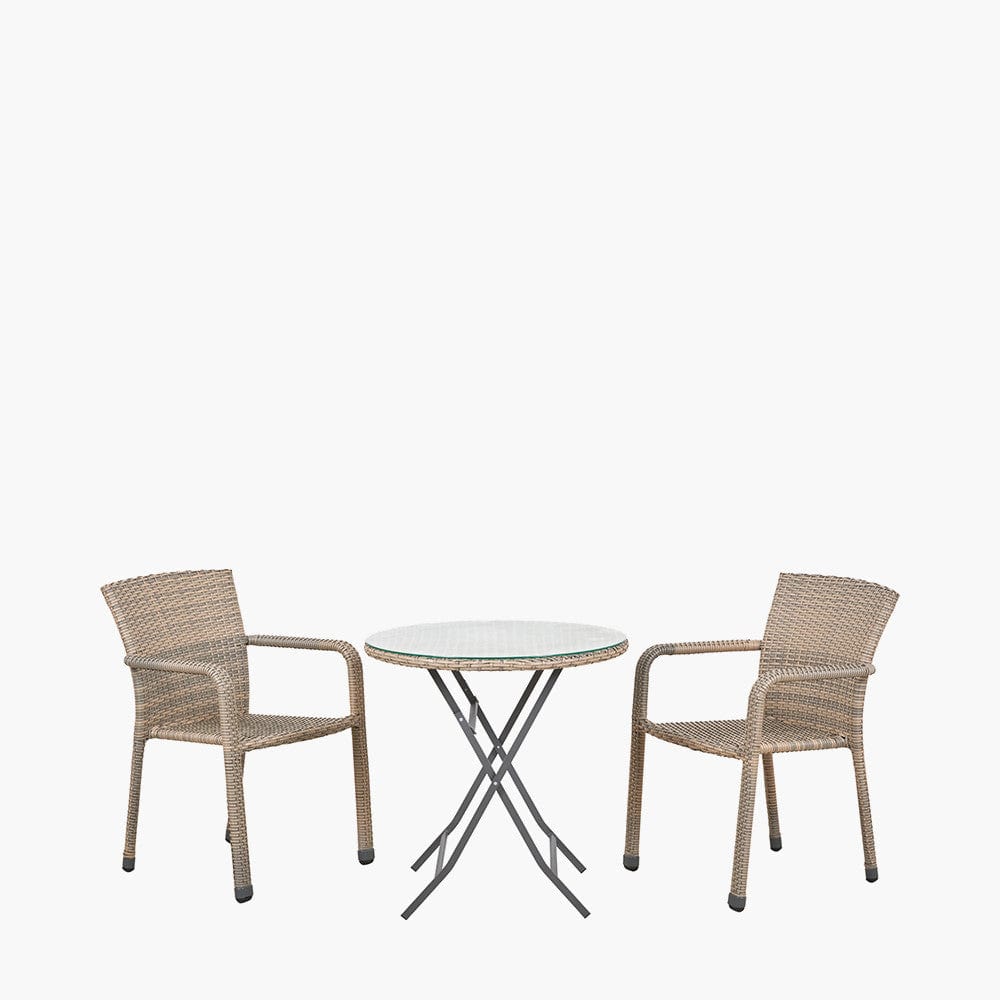 Tobs Outdoor Grey Synthetic Rattan Stackable Bistro Set.